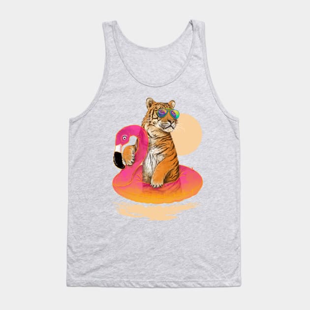 Chillin (Flamingo Tiger) Tank Top by 38Sunsets